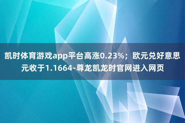 凯时体育游戏app平台高涨0.23%；欧元兑好意思元收于1.1664-尊龙凯龙时官网进入网页